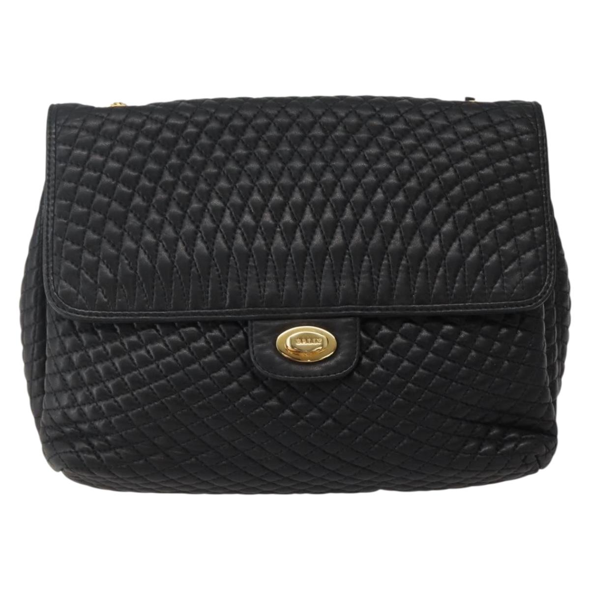 BALLY Chain Shoulder Bag Leather Black Gold Auth BA6077