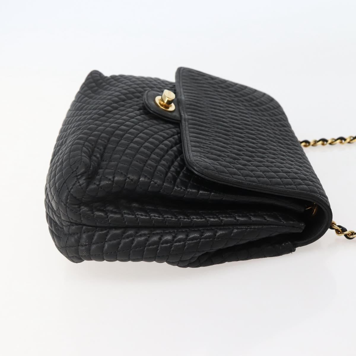 BALLY Chain Shoulder Bag Leather Black Gold Auth BA6077