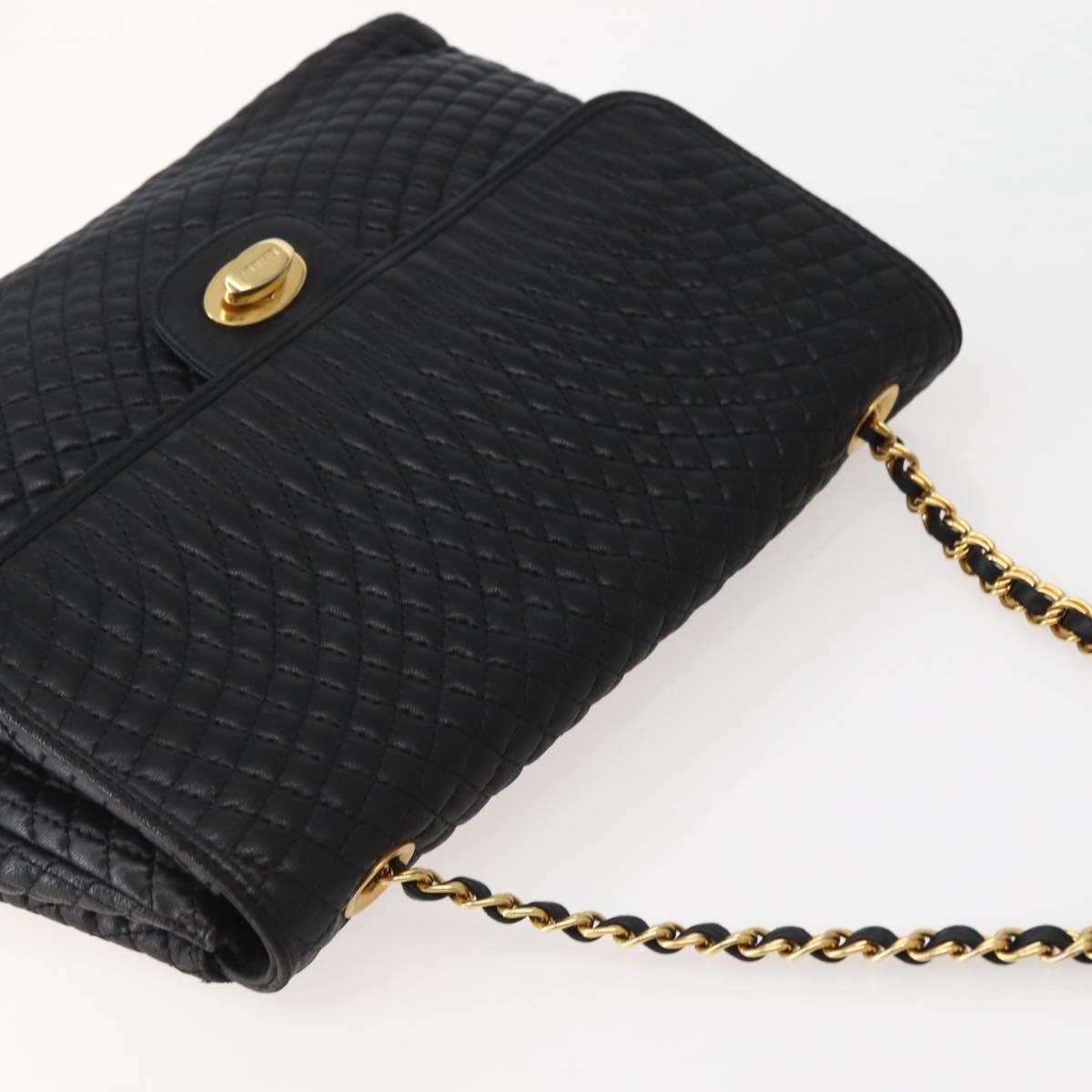 BALLY Chain Shoulder Bag Leather Black Gold Auth BA6077
