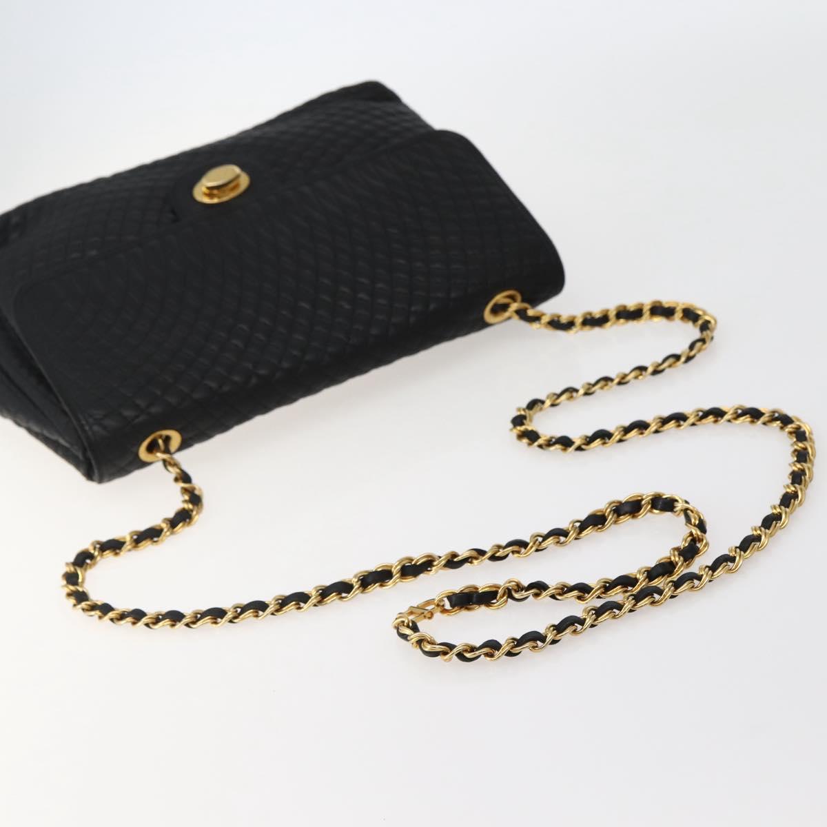 BALLY Chain Shoulder Bag Leather Black Gold Auth BA6077