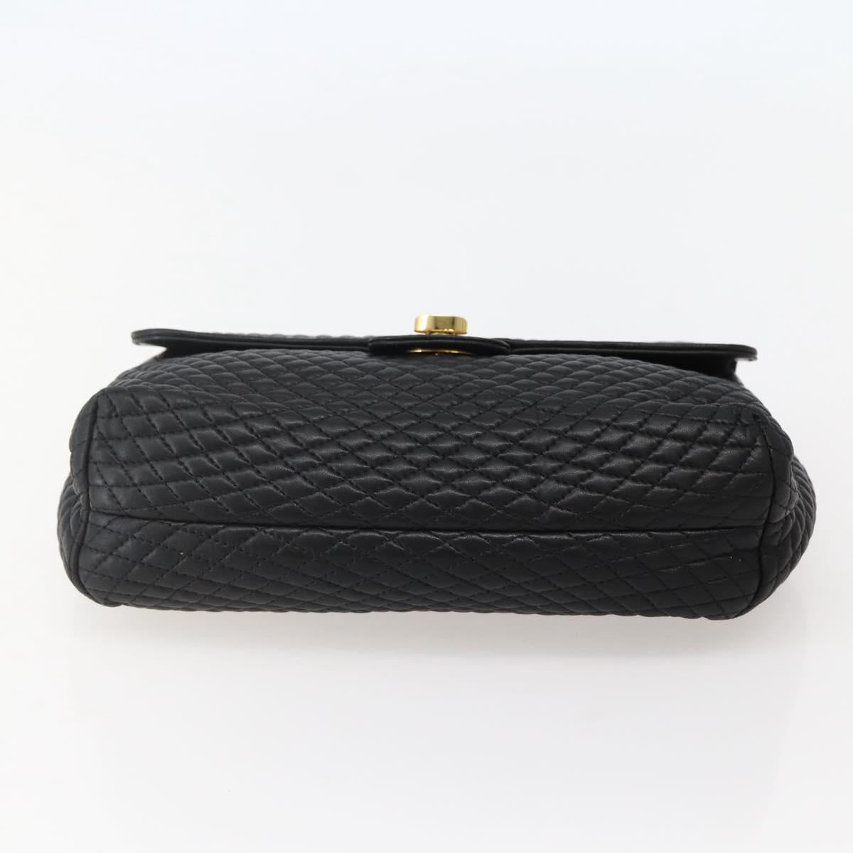 BALLY Chain Shoulder Bag Leather Black Gold Auth BA6077