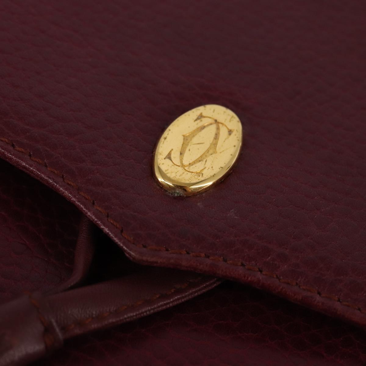 CARTIER Shoulder Bag Leather Bordeaux Gold Auth BA6081