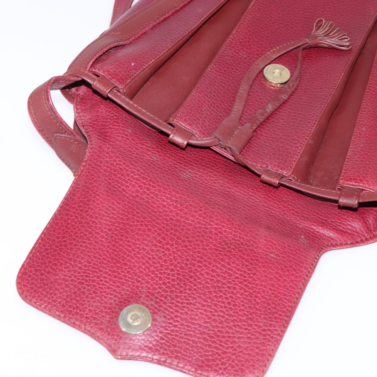 CARTIER Shoulder Bag Leather Bordeaux Gold Auth BA6081