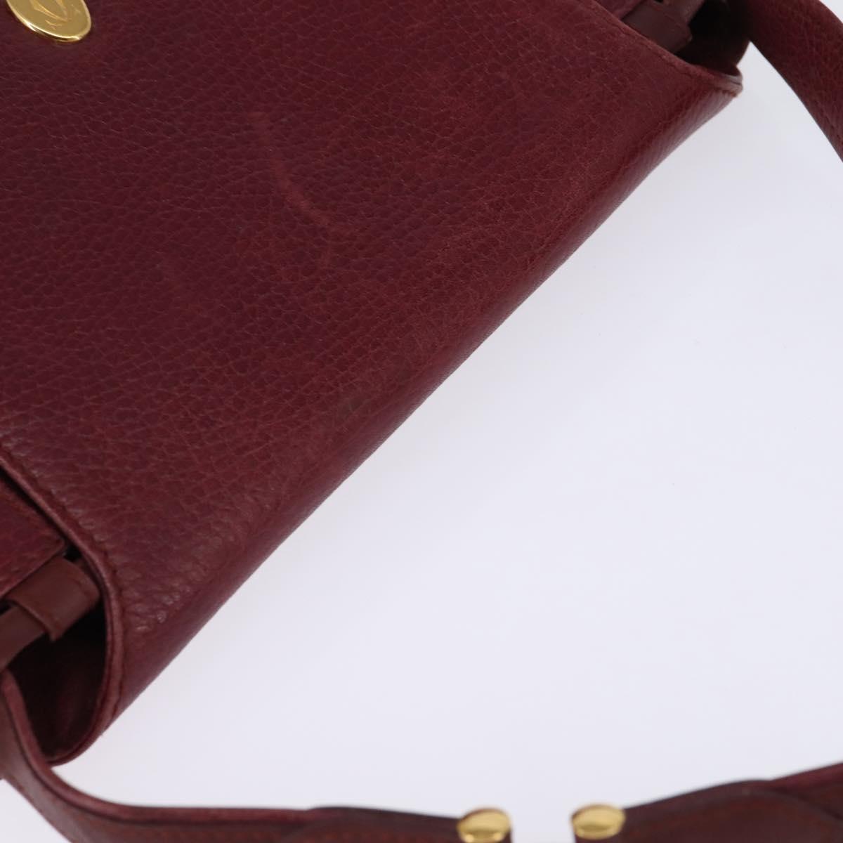 CARTIER Shoulder Bag Leather Bordeaux Gold Auth BA6081