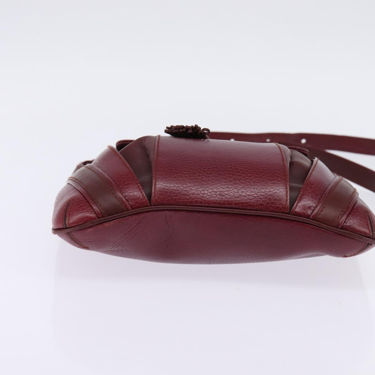 CARTIER Shoulder Bag Leather Bordeaux Gold Auth BA6081