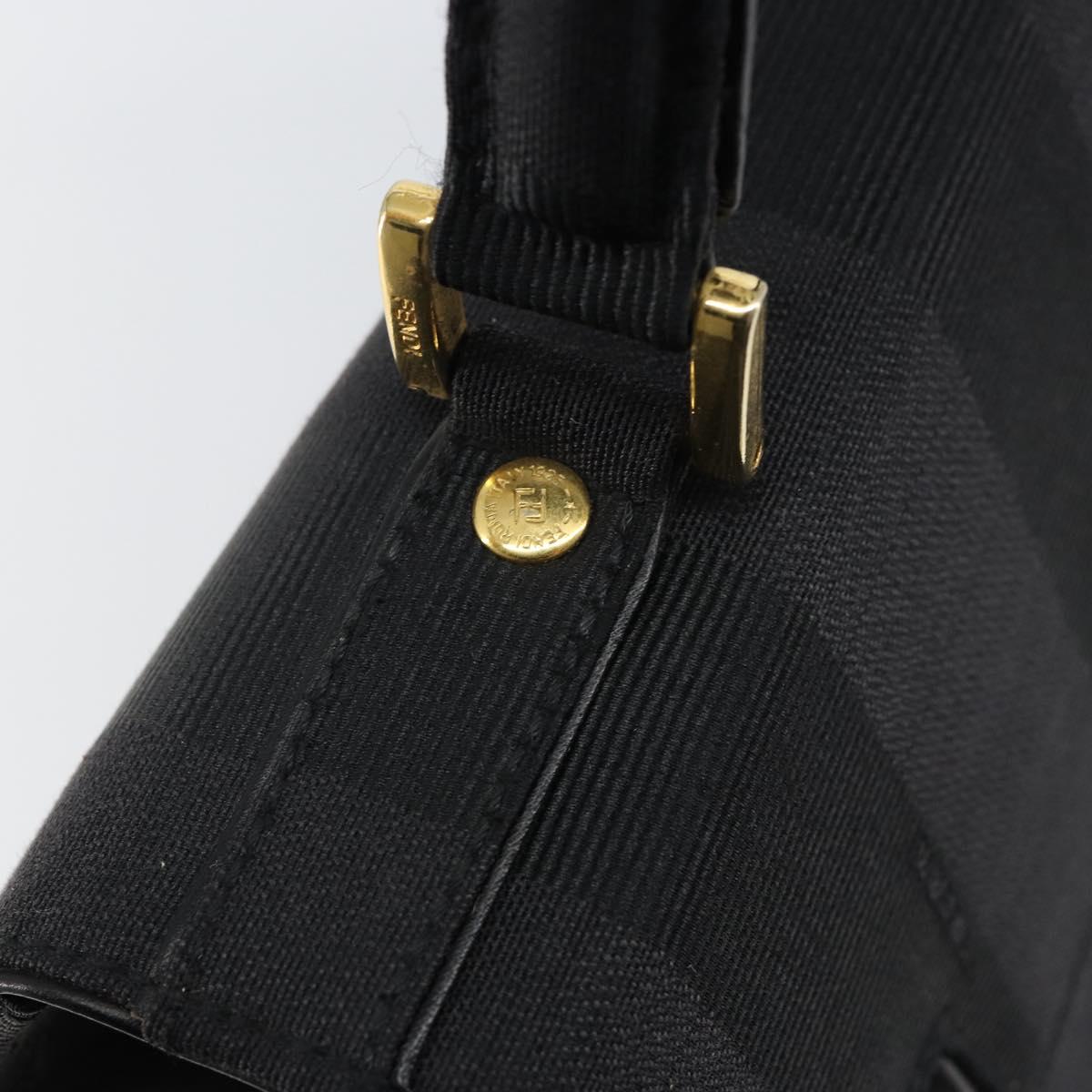 FENDI Pecan Canvas Hand Bag Black Gold Auth BA6083