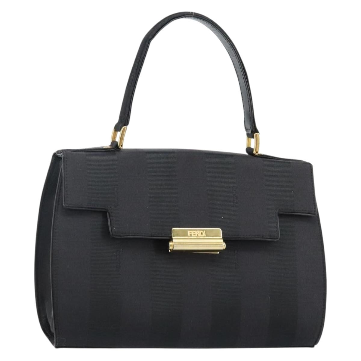 FENDI Pecan Canvas Hand Bag Black Gold Auth BA6083