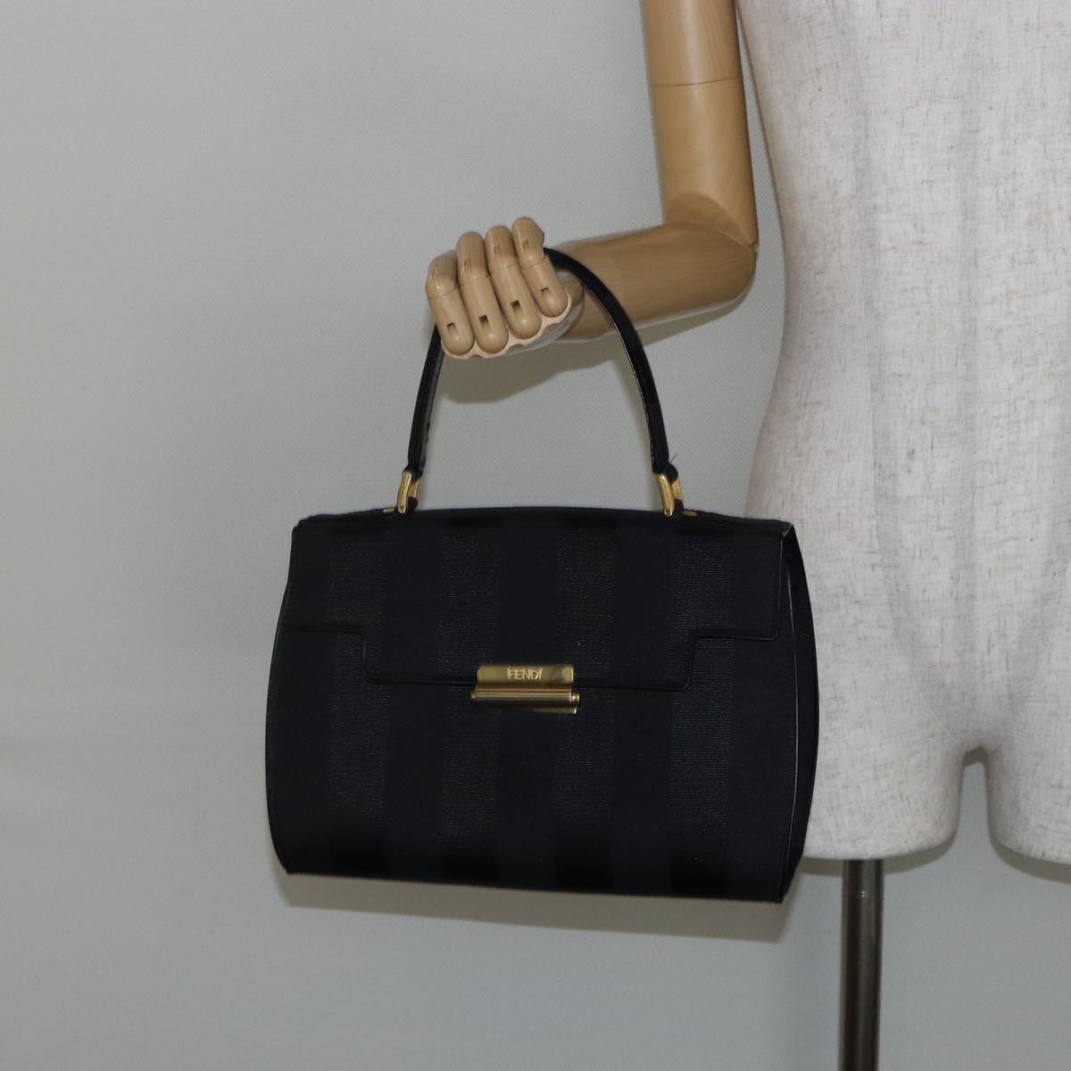 FENDI Pecan Canvas Hand Bag Black Gold Auth BA6083