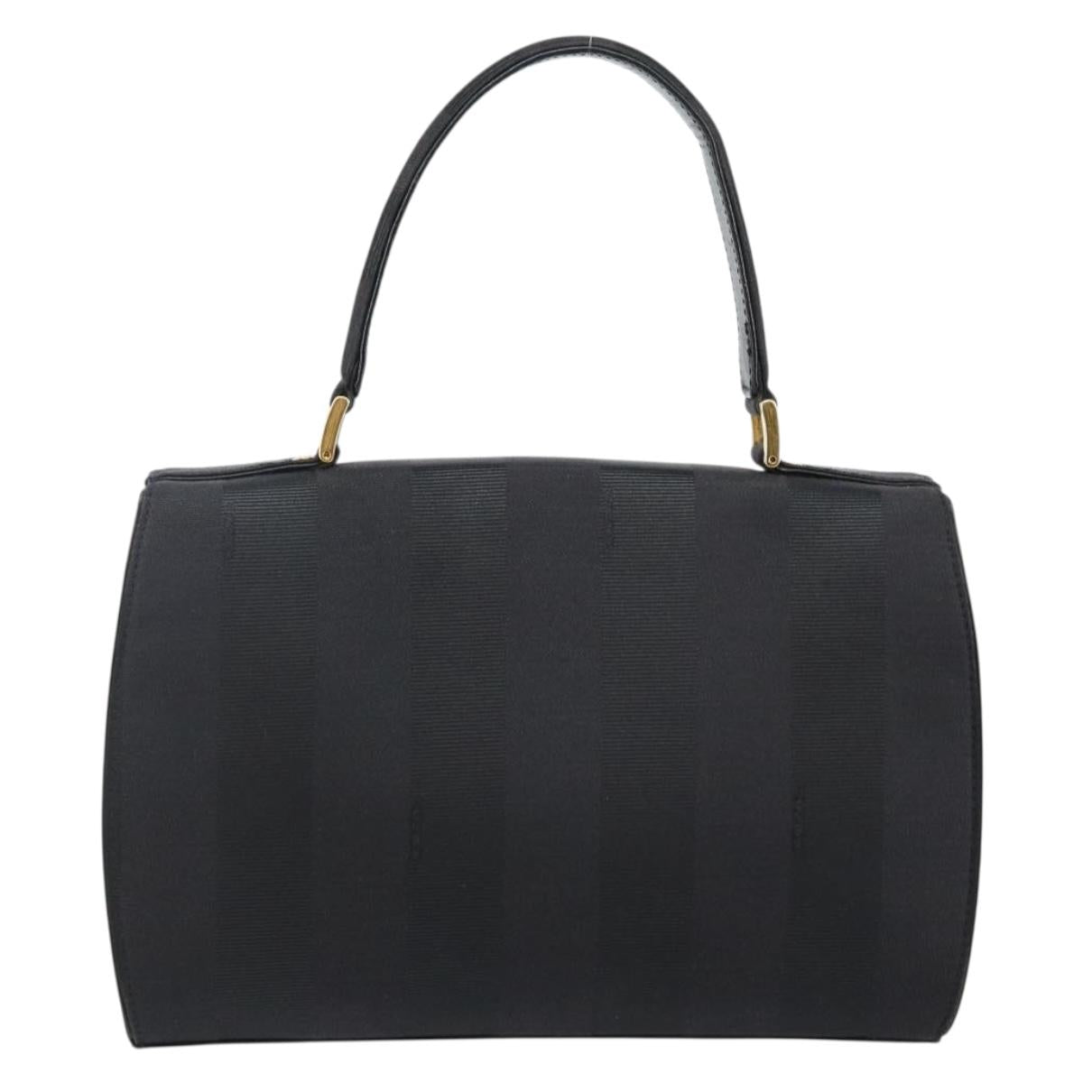 FENDI Pecan Canvas Hand Bag Black Gold Auth BA6083