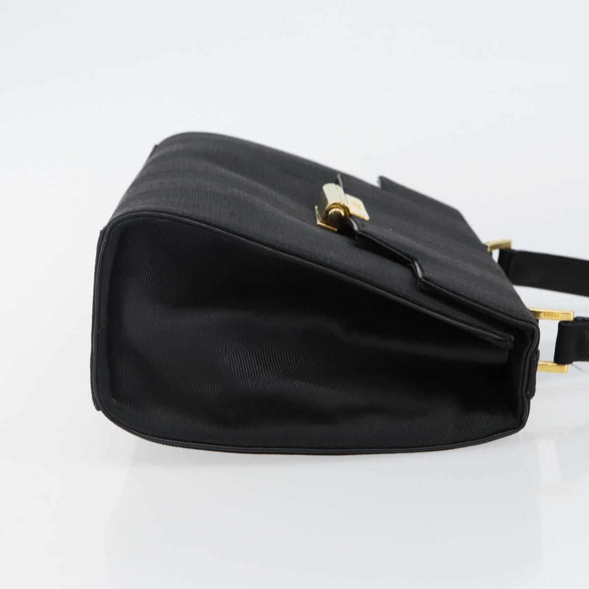 FENDI Pecan Canvas Hand Bag Black Gold Auth BA6083