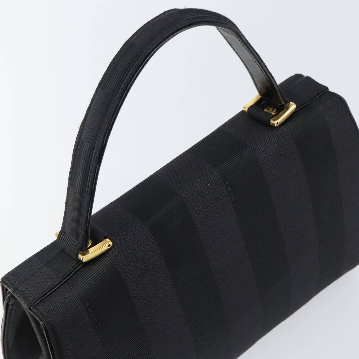 FENDI Pecan Canvas Hand Bag Black Gold Auth BA6083