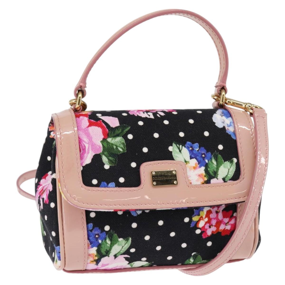 DOLCE&GABBANA Hand Bag Canvas Black Gold Auth BA6092