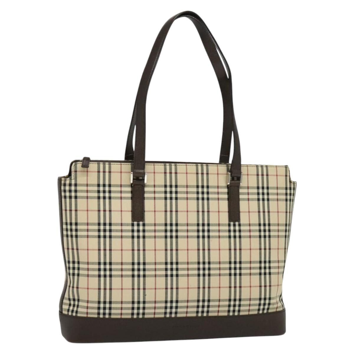 BURBERRY Nova Check Tote Bag Canvas Beige Silver Auth BA610