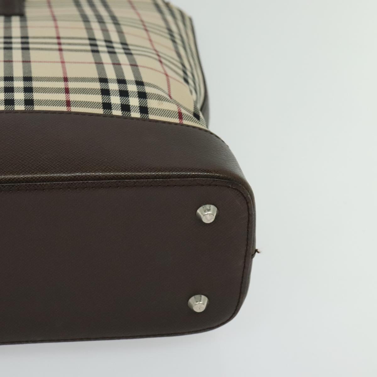 BURBERRY Nova Check Tote Bag Canvas Beige Silver Auth BA610