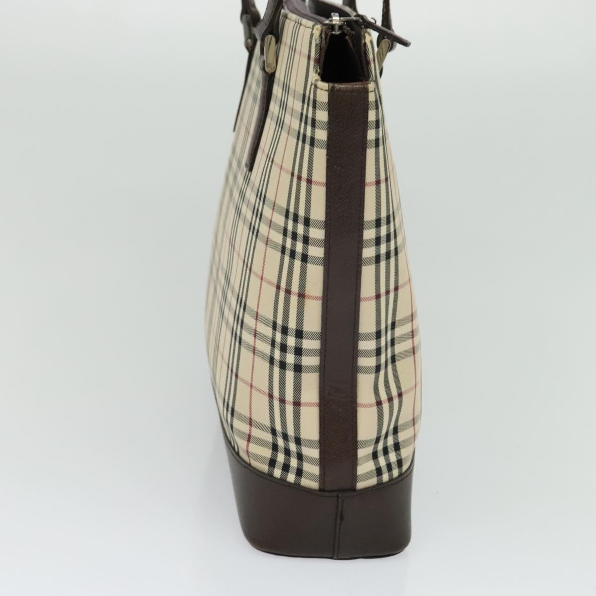 BURBERRY Nova Check Tote Bag Canvas Beige Silver Auth BA610