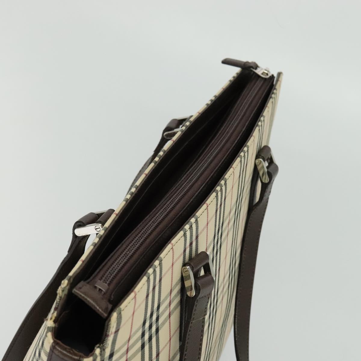 BURBERRY Nova Check Tote Bag Canvas Beige Silver Auth BA610