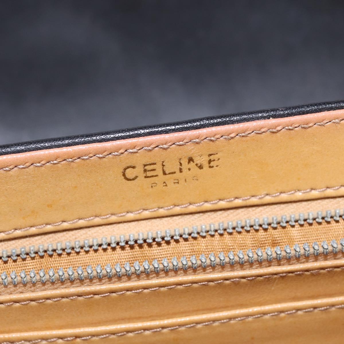 CELINE Shoulder Bag Leather Black Gold Auth BA6109
