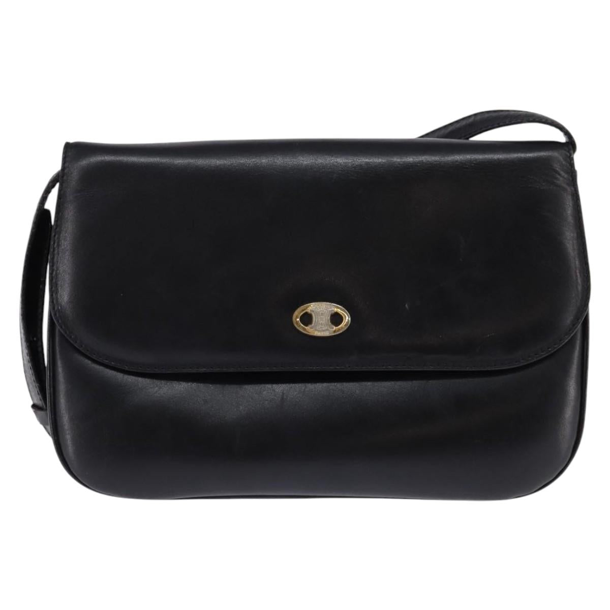 CELINE Shoulder Bag Leather Black Gold Auth BA6109