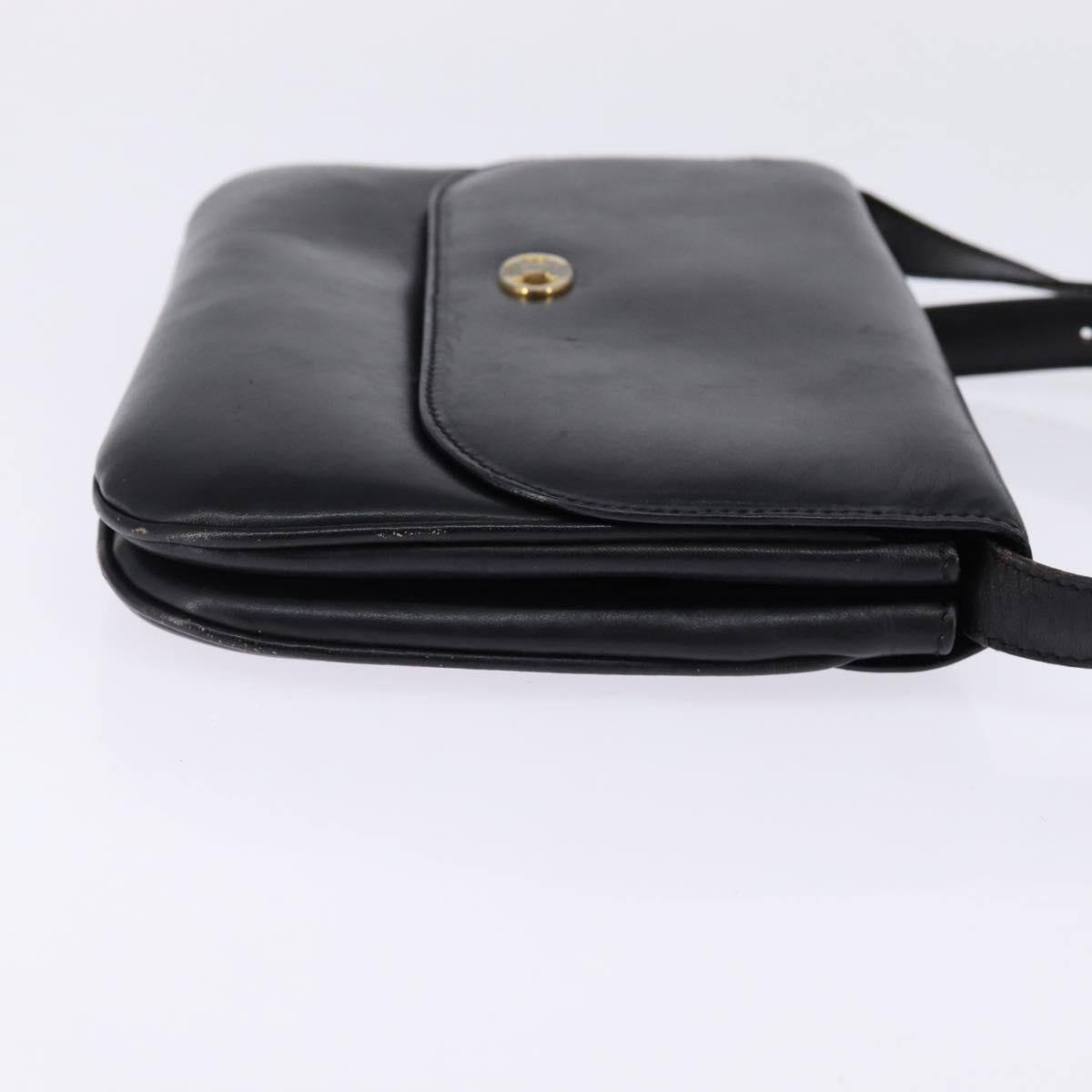 CELINE Shoulder Bag Leather Black Gold Auth BA6109