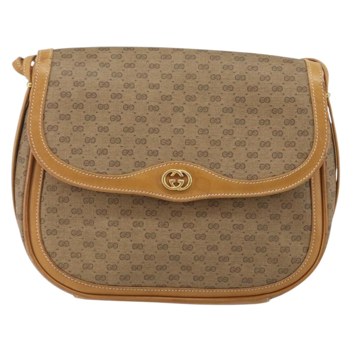GUCCI Micro GG Supreme Shoulder Bag PVC Beige Gold Auth BA6123