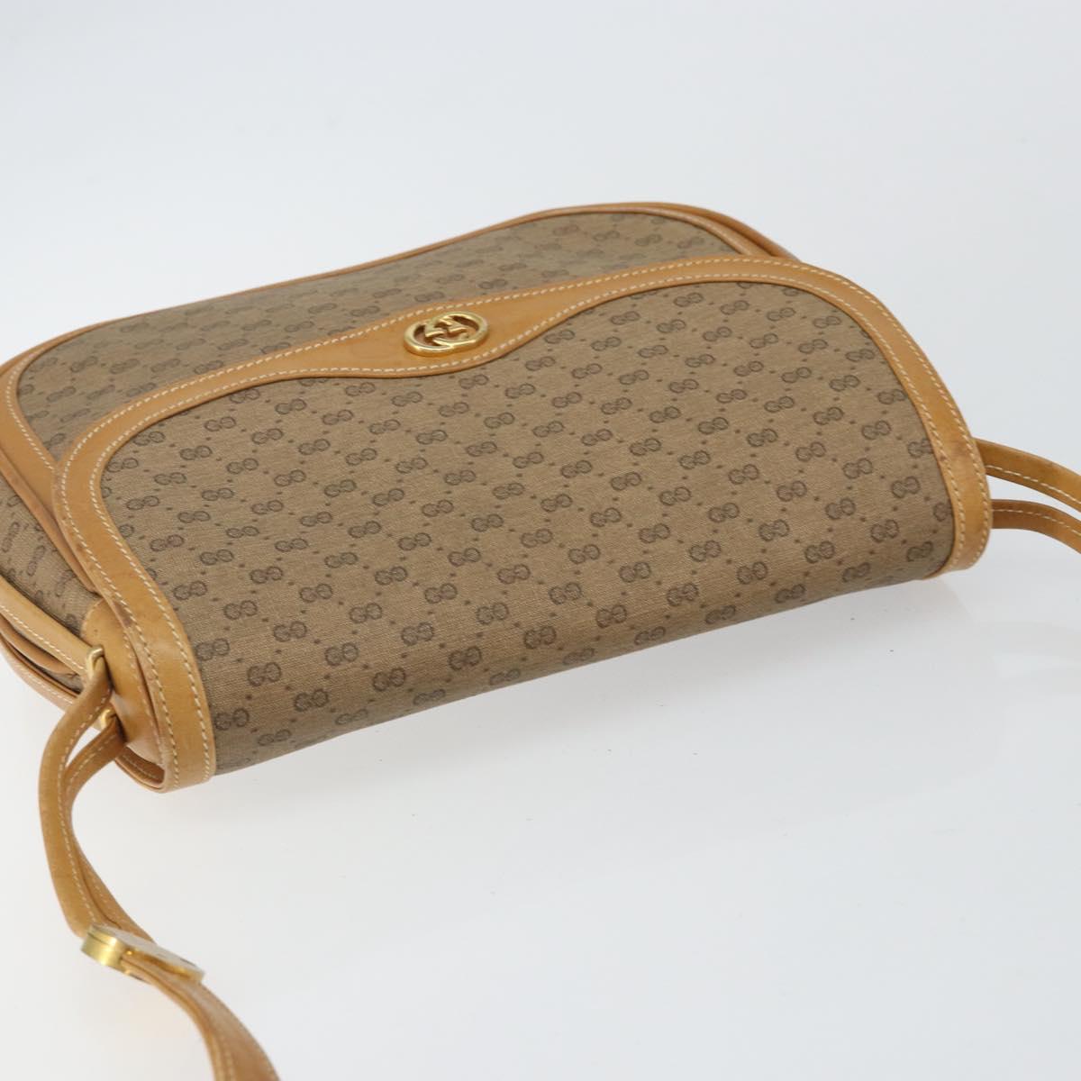 GUCCI Micro GG Supreme Shoulder Bag PVC Beige Gold Auth BA6123