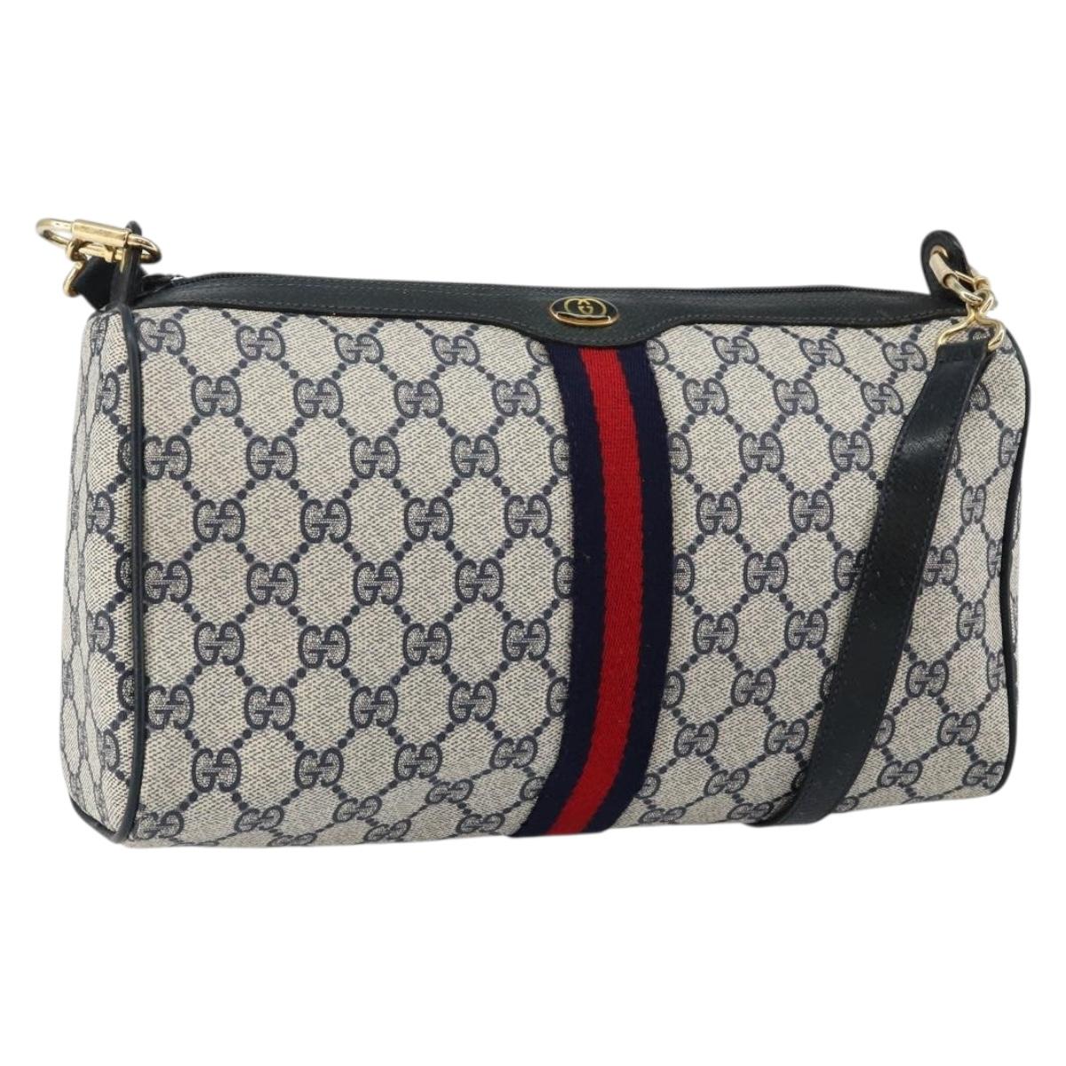 GUCCI GG Supreme Sherry Line Shoulder Bag PVC Navy Gold 41 02 017 Auth BA6125