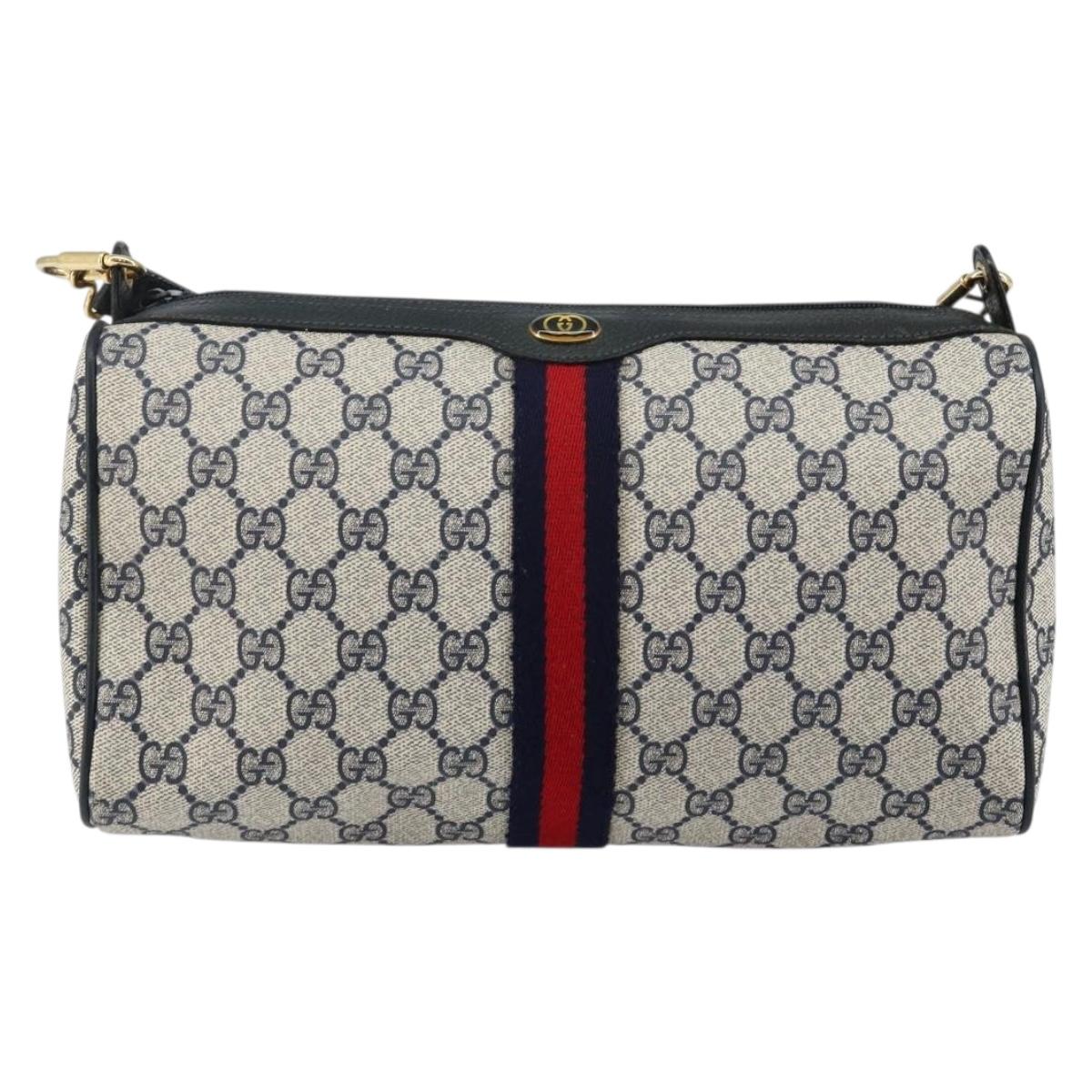GUCCI GG Supreme Sherry Line Shoulder Bag PVC Navy Gold 41 02 017 Auth BA6125