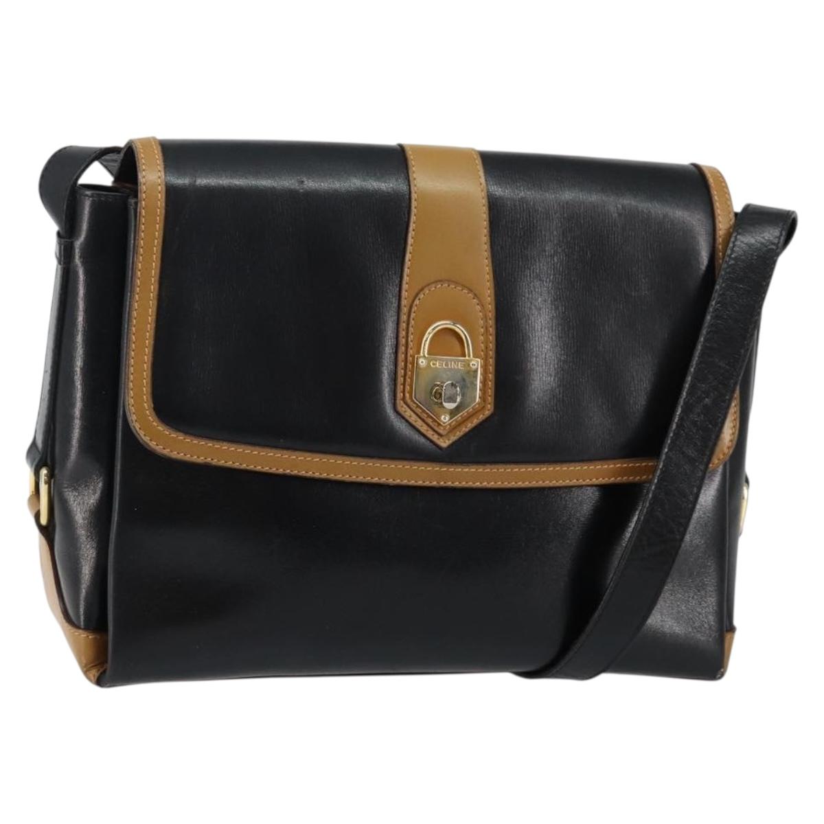 CELINE Shoulder Bag Leather Black Gold Auth BA6127