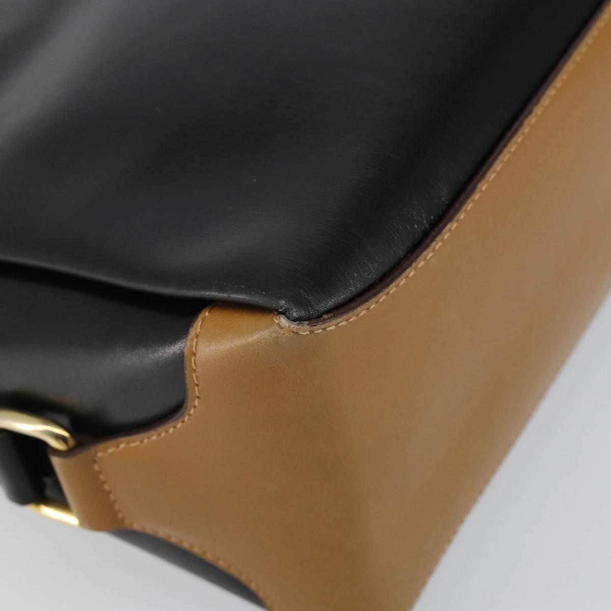 CELINE Shoulder Bag Leather Black Gold Auth BA6127