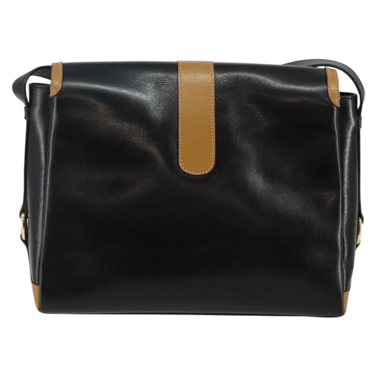 CELINE Shoulder Bag Leather Black Gold Auth BA6127