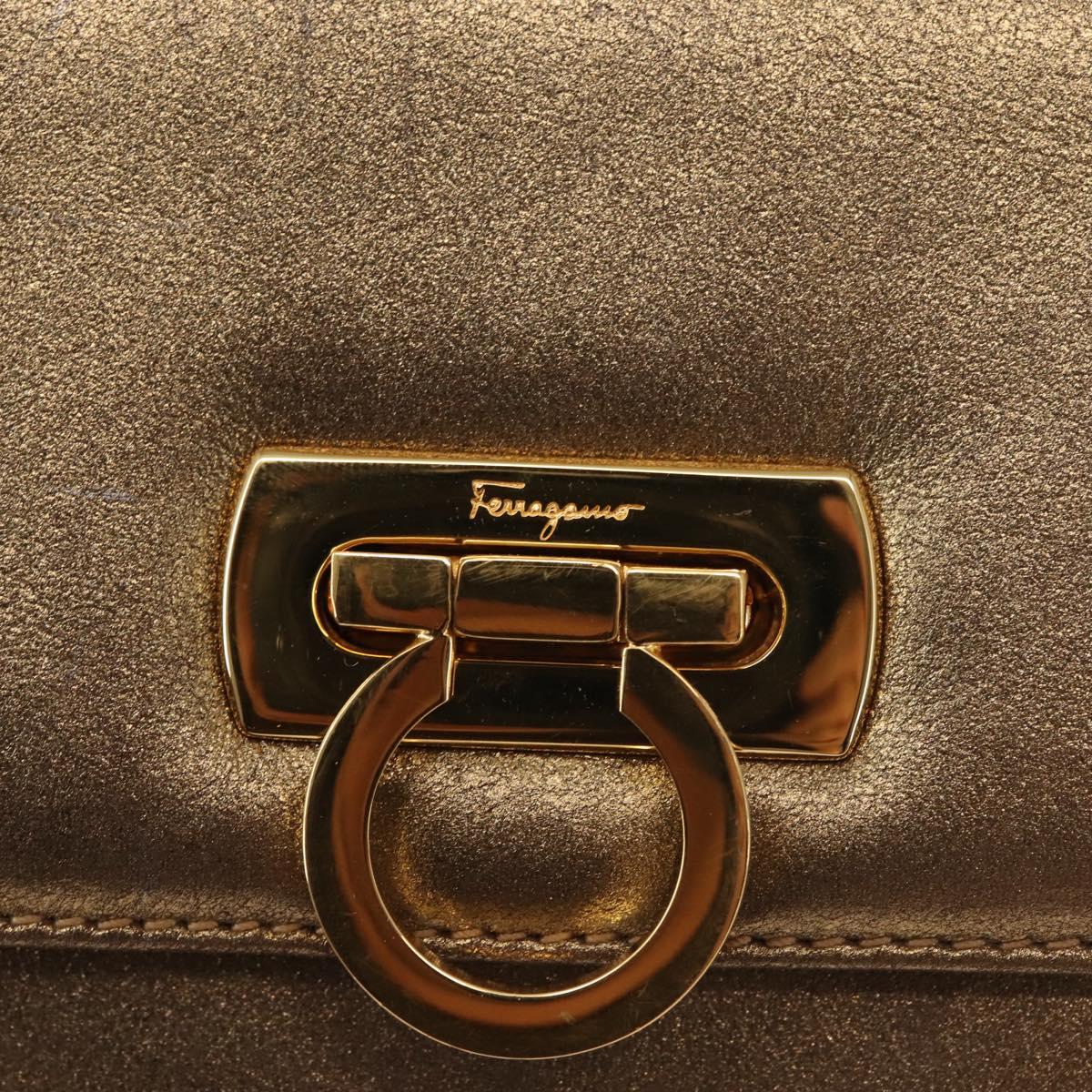 Salvatore Ferragamo Gancini Shoulder Bag Leather Gold Auth BA6129