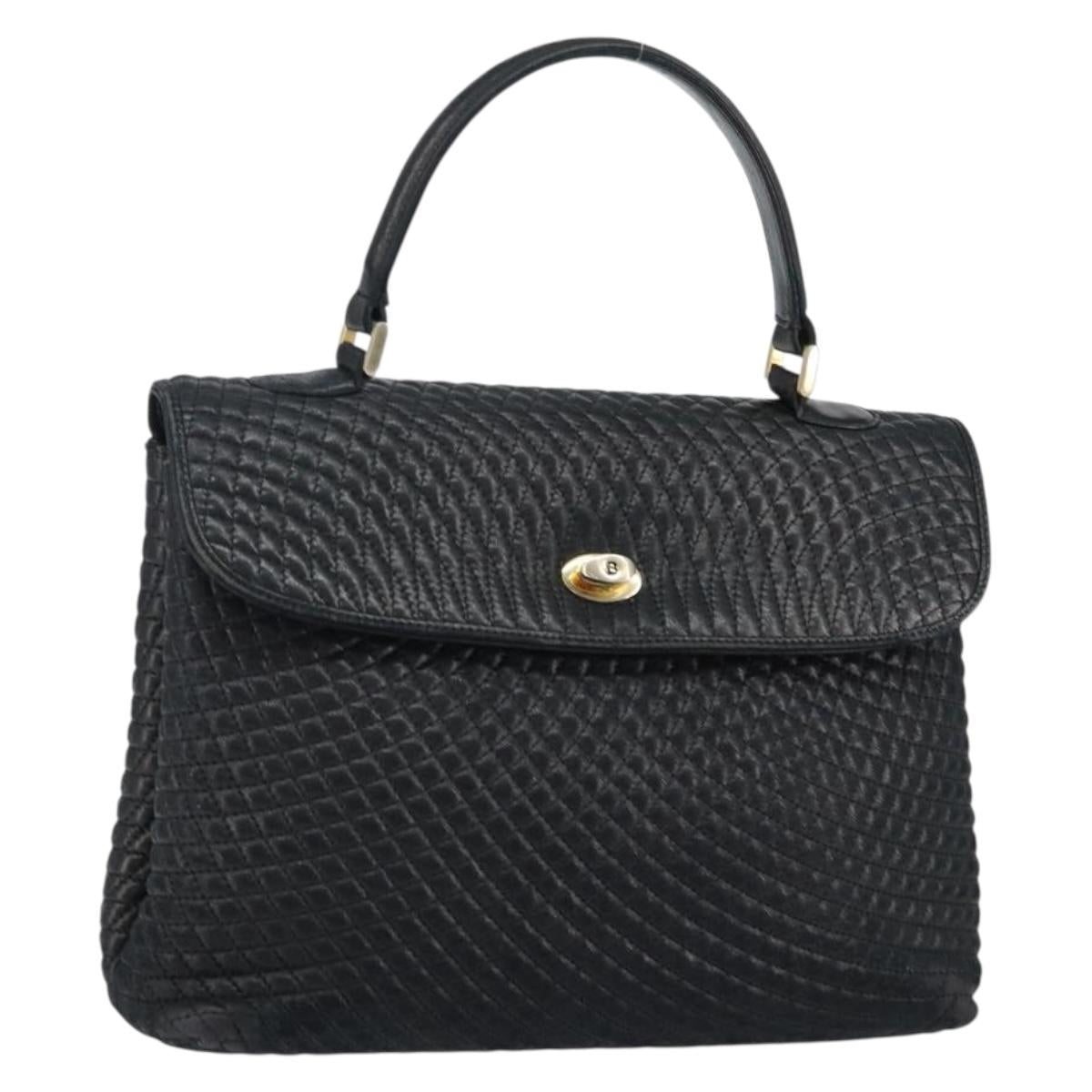 BALLY Hand Bag Leather Black Gold Auth BA6133