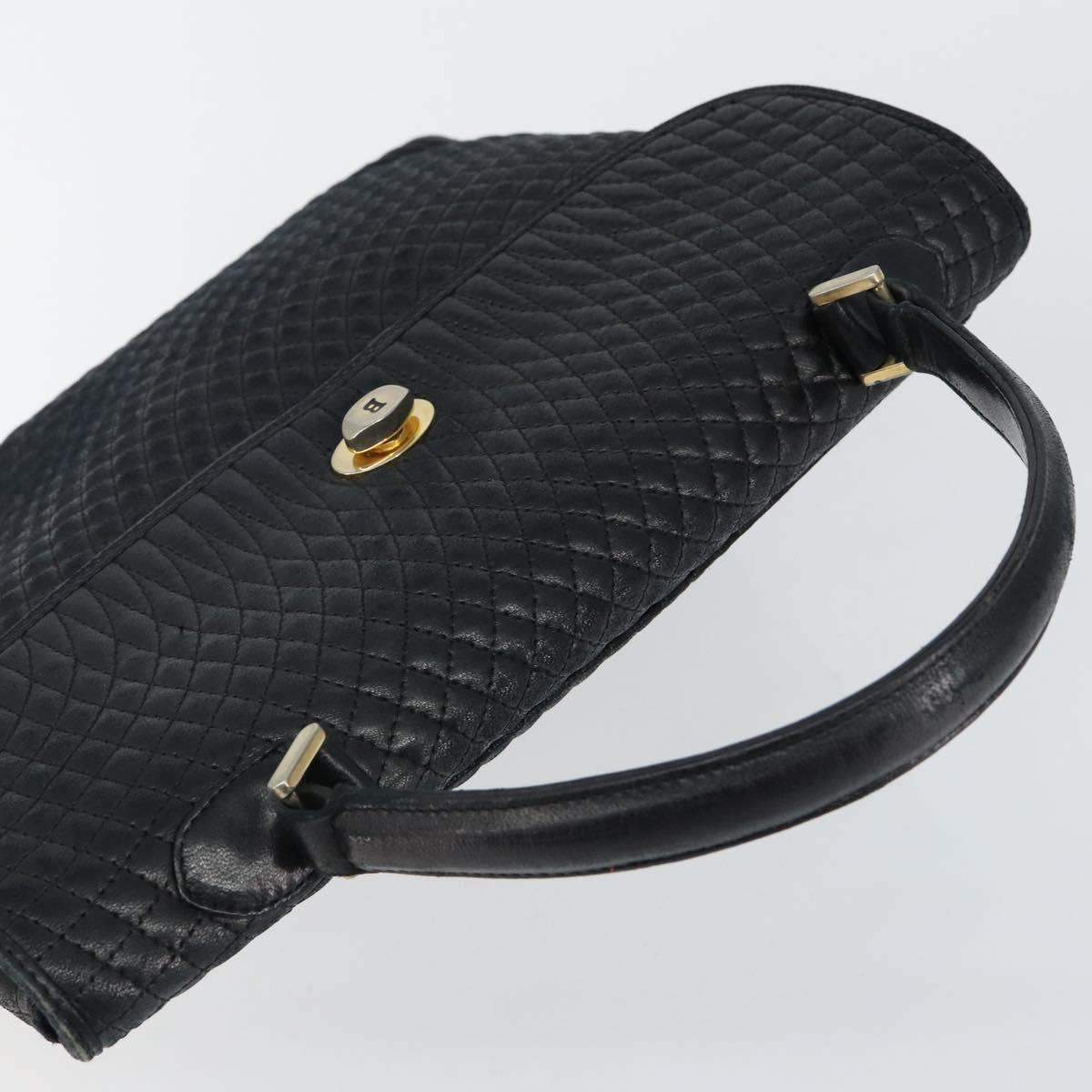 BALLY Hand Bag Leather Black Gold Auth BA6133