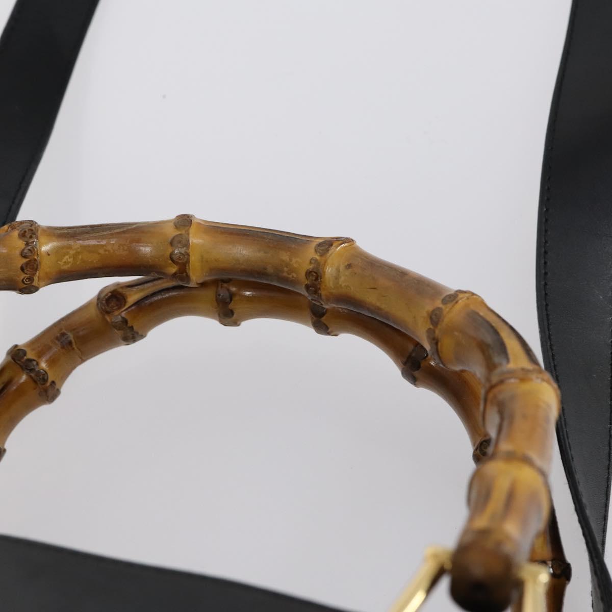 GUCCI Bamboo Hand Bag Leather 2way Black Gold 002 2855 0322 0 Auth BA6143