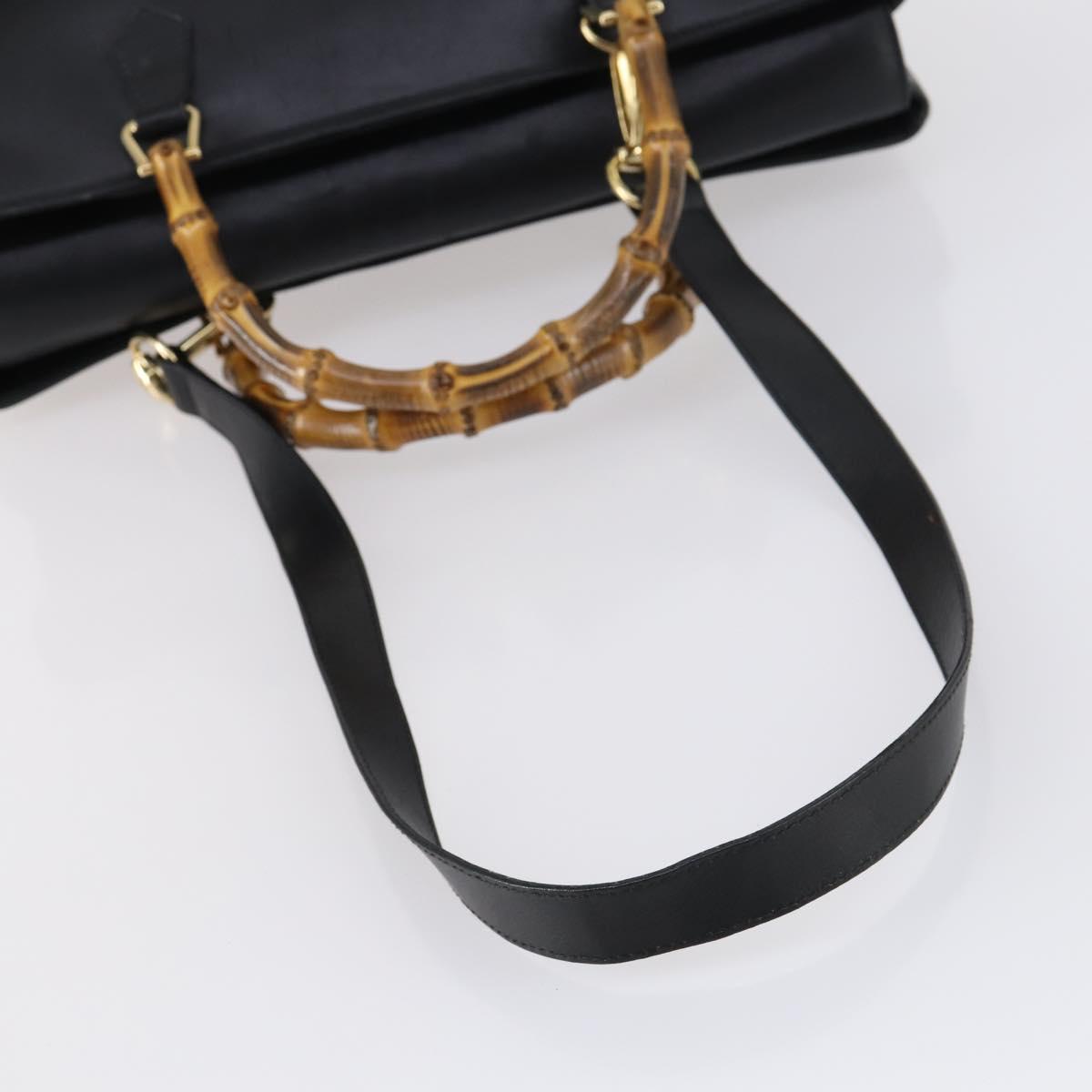 GUCCI Bamboo Hand Bag Leather 2way Black Gold 002 2855 0322 0 Auth BA6143