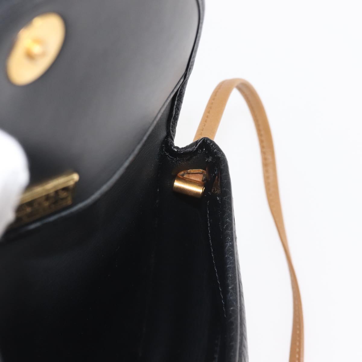 Christian Dior Shoulder Bag Leather Black Gold Auth BA6146