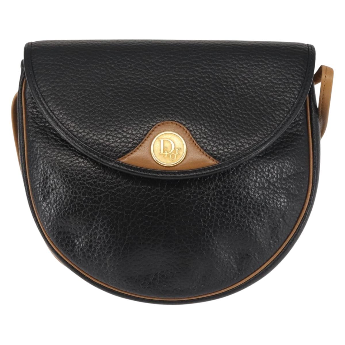 Christian Dior Shoulder Bag Leather Black Gold Auth BA6146