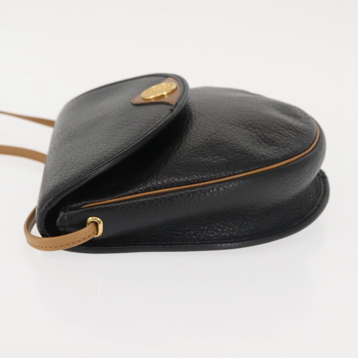 Christian Dior Shoulder Bag Leather Black Gold Auth BA6146