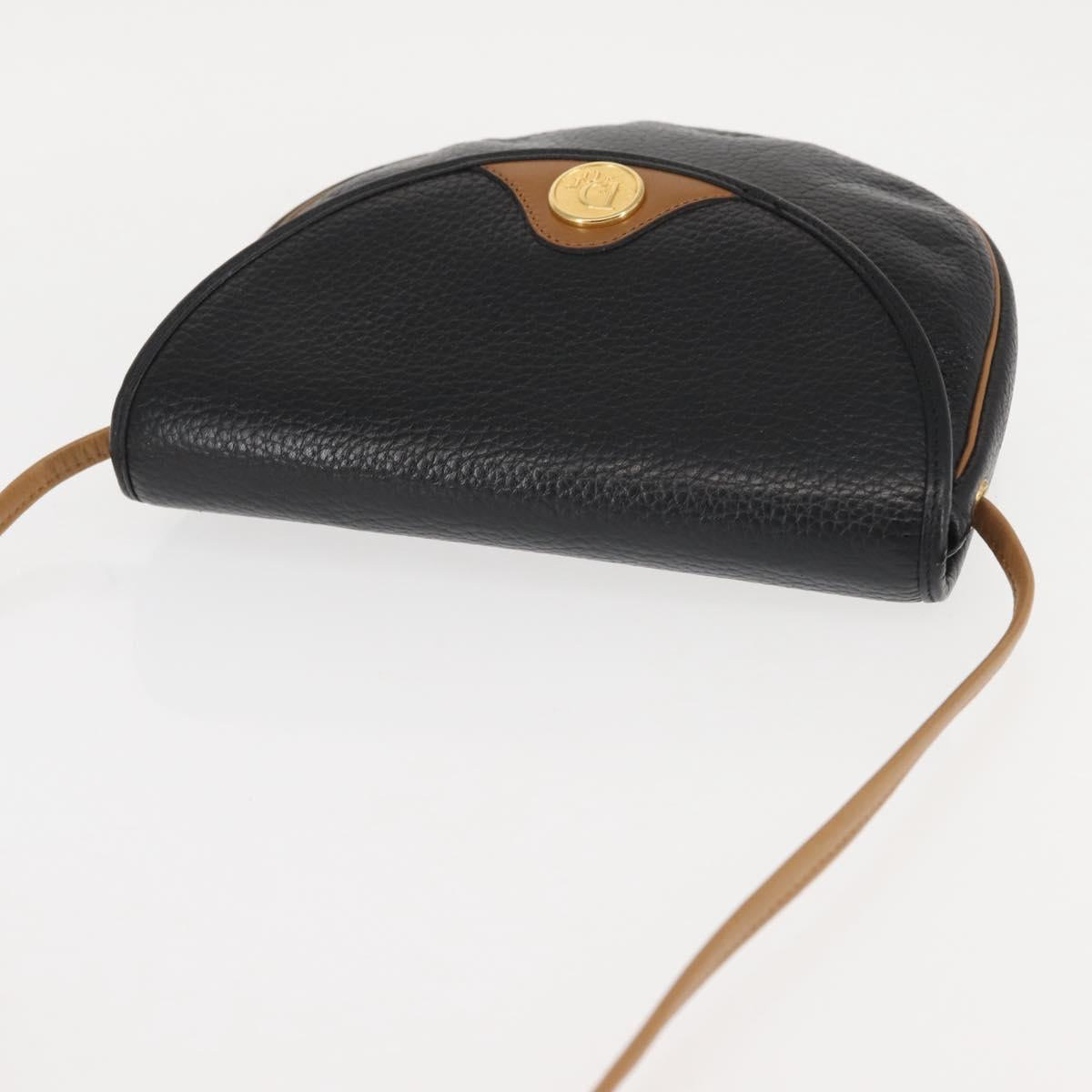 Christian Dior Shoulder Bag Leather Black Gold Auth BA6146