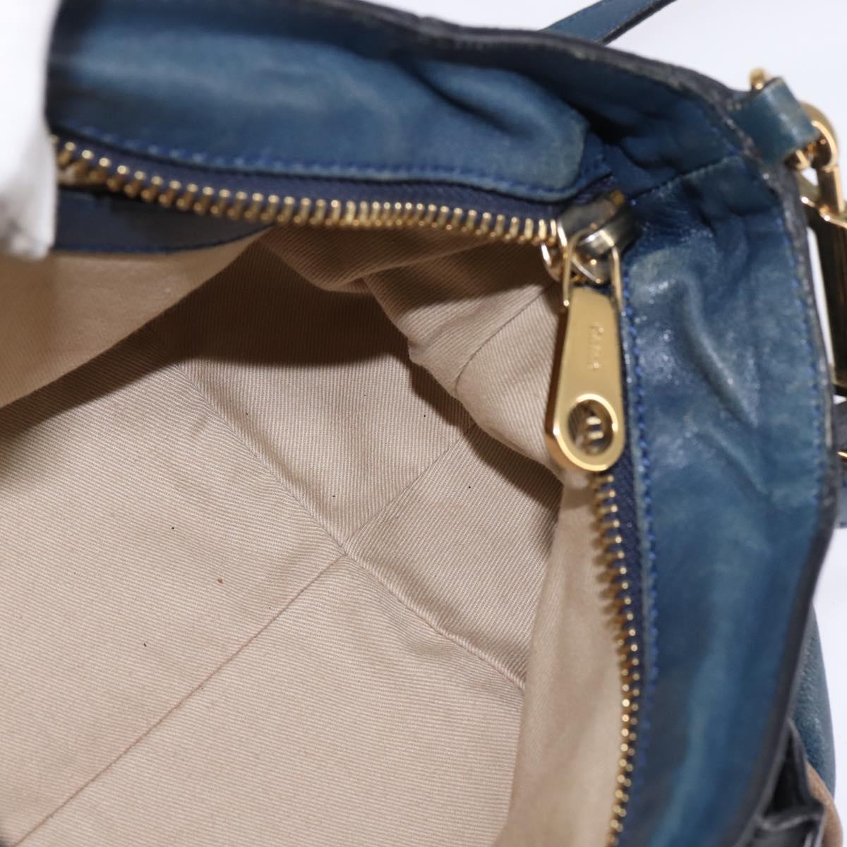 Chloe Etel Hand Bag Leather 2way Blue Gold Auth BA6149
