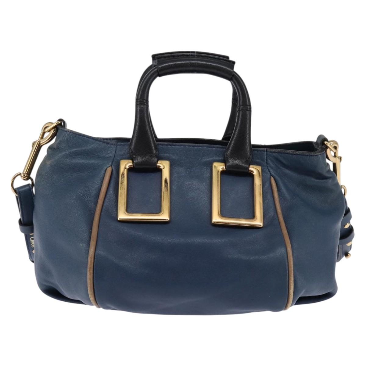 Chloe Etel Hand Bag Leather 2way Blue Gold Auth BA6149