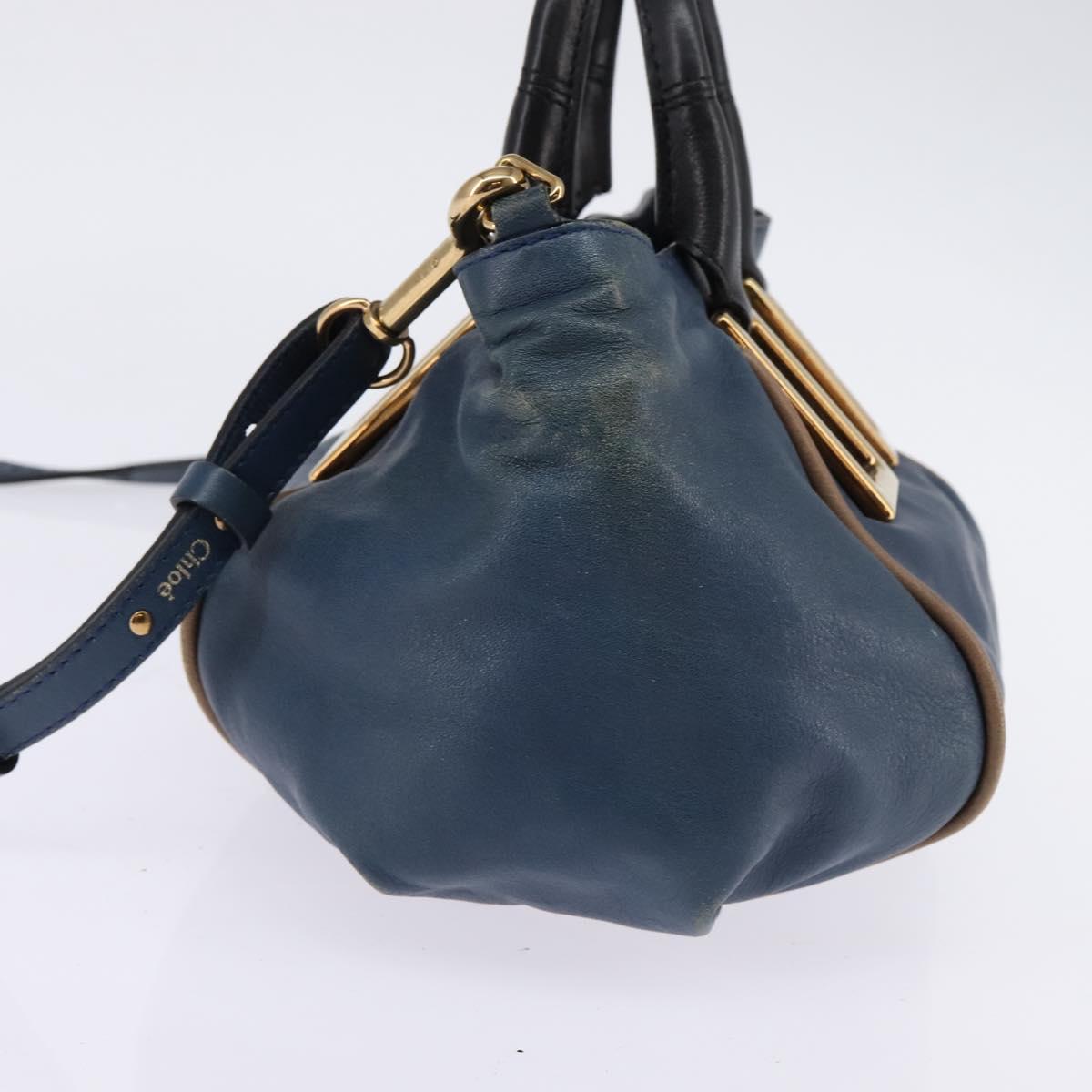 Chloe Etel Hand Bag Leather 2way Blue Gold Auth BA6149