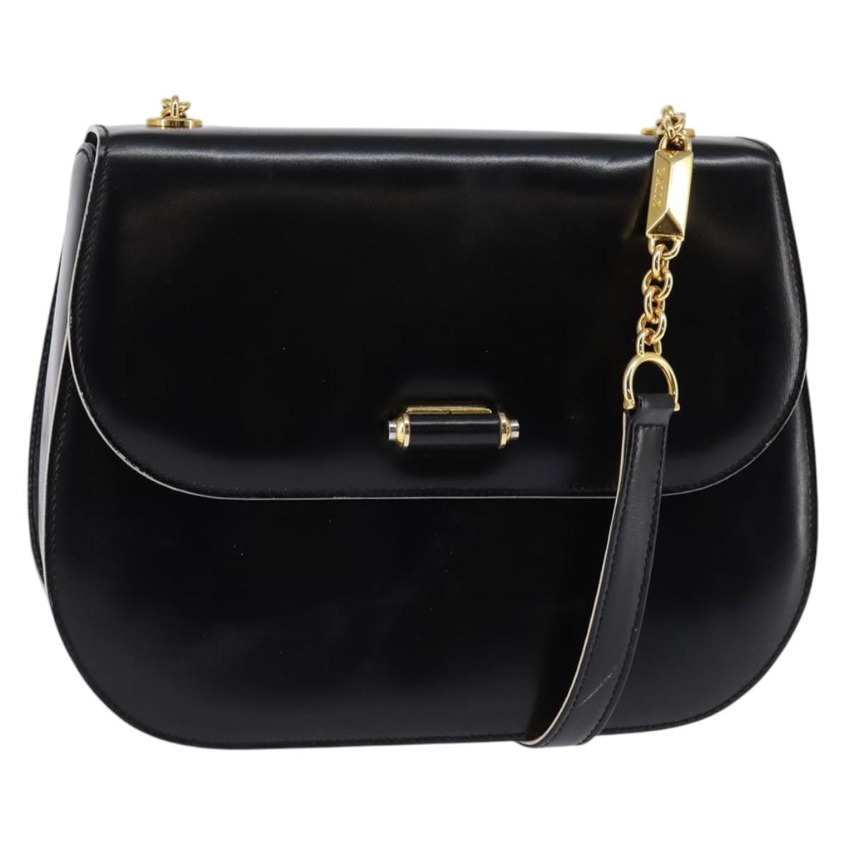 BALLY Shoulder Bag Leather Black Gold Auth BA6151