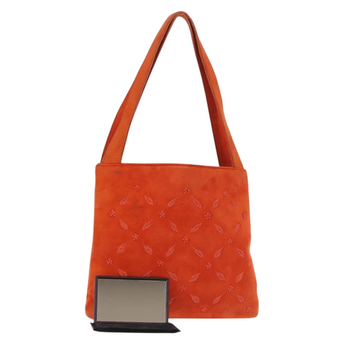 BOTTEGA VENETA Hand Bag Suede Orange Silver Auth BA6156
