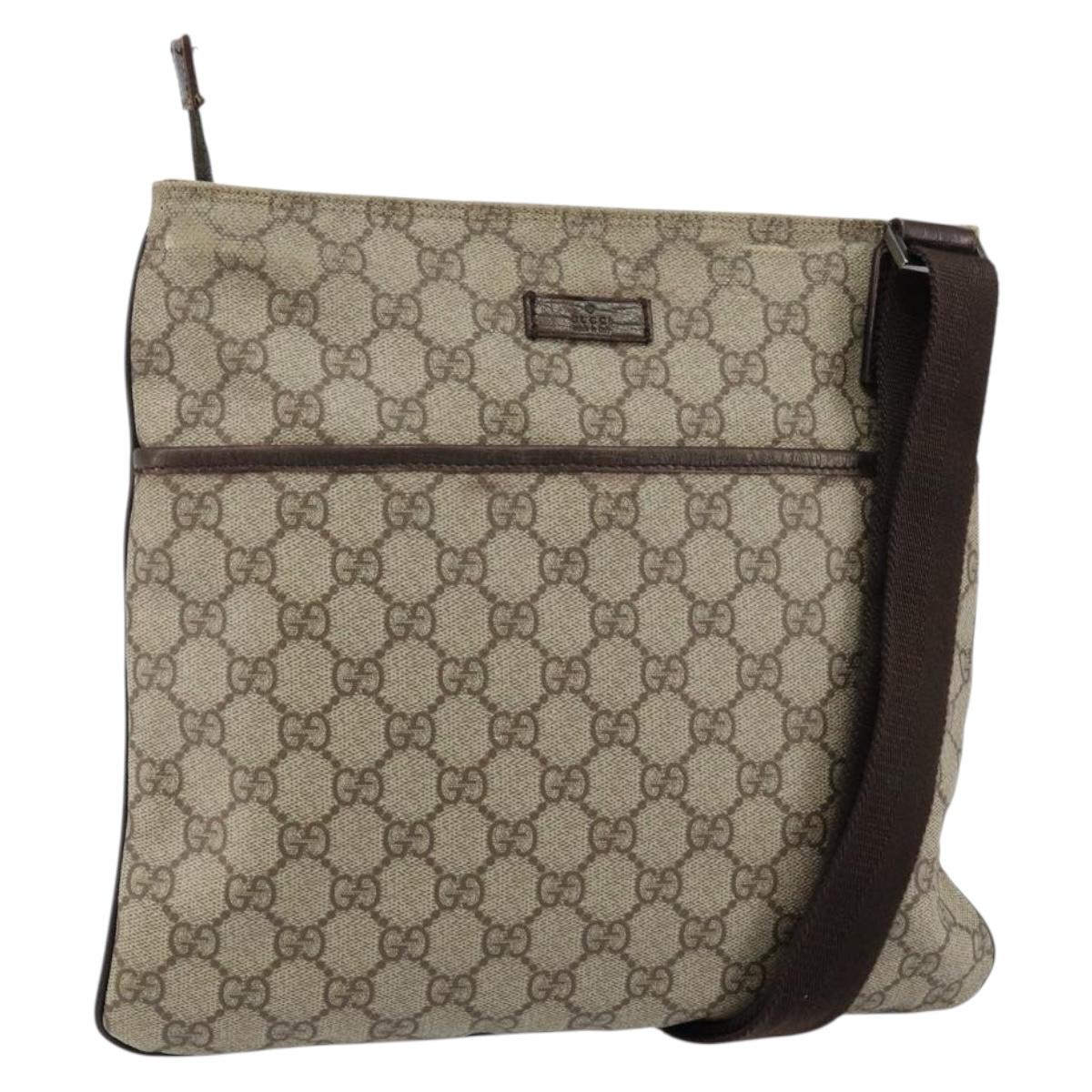 GUCCI GG Supreme Shoulder Bag PVC Beige Silver 141626 Auth BA6168