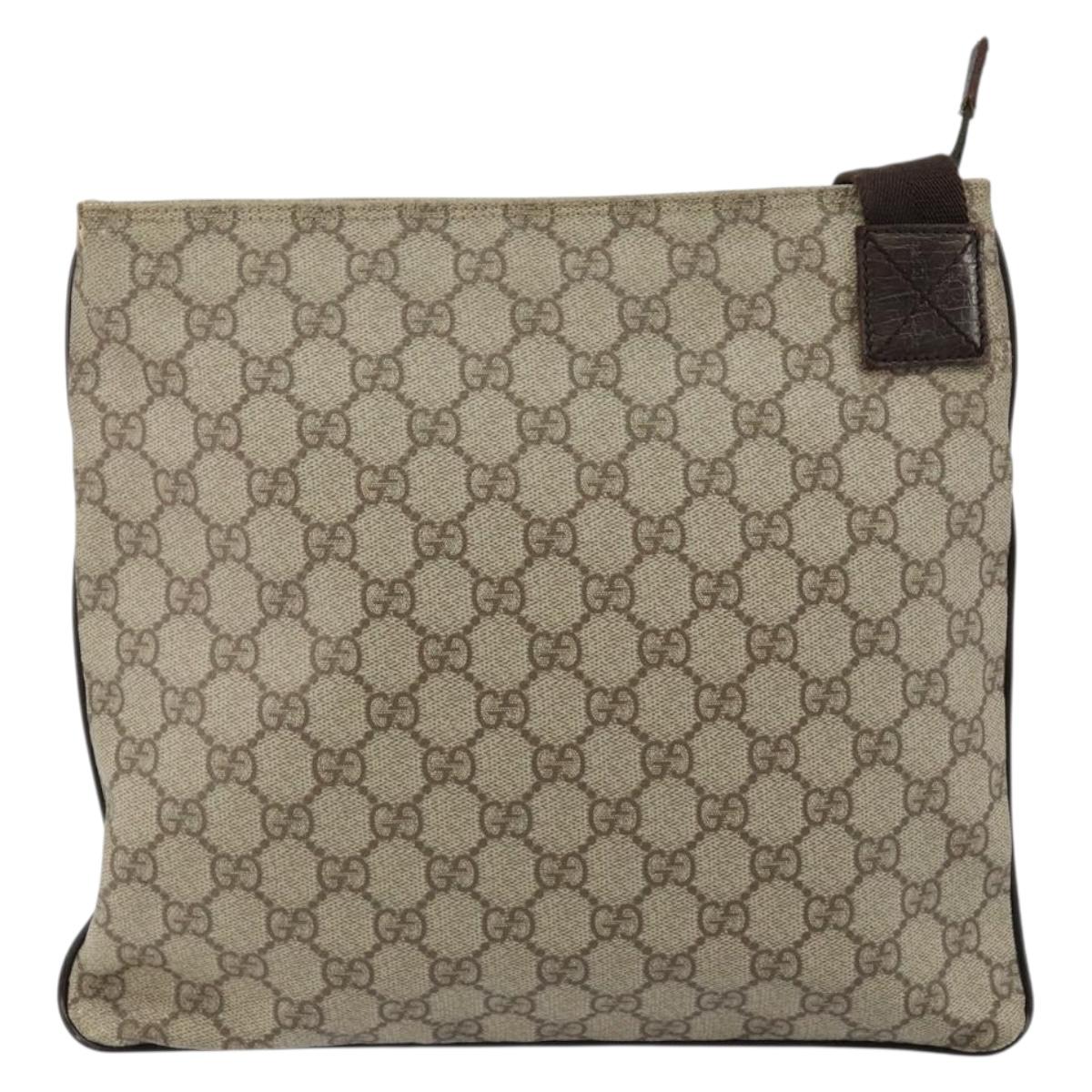 GUCCI GG Supreme Shoulder Bag PVC Beige Silver 141626 Auth BA6168