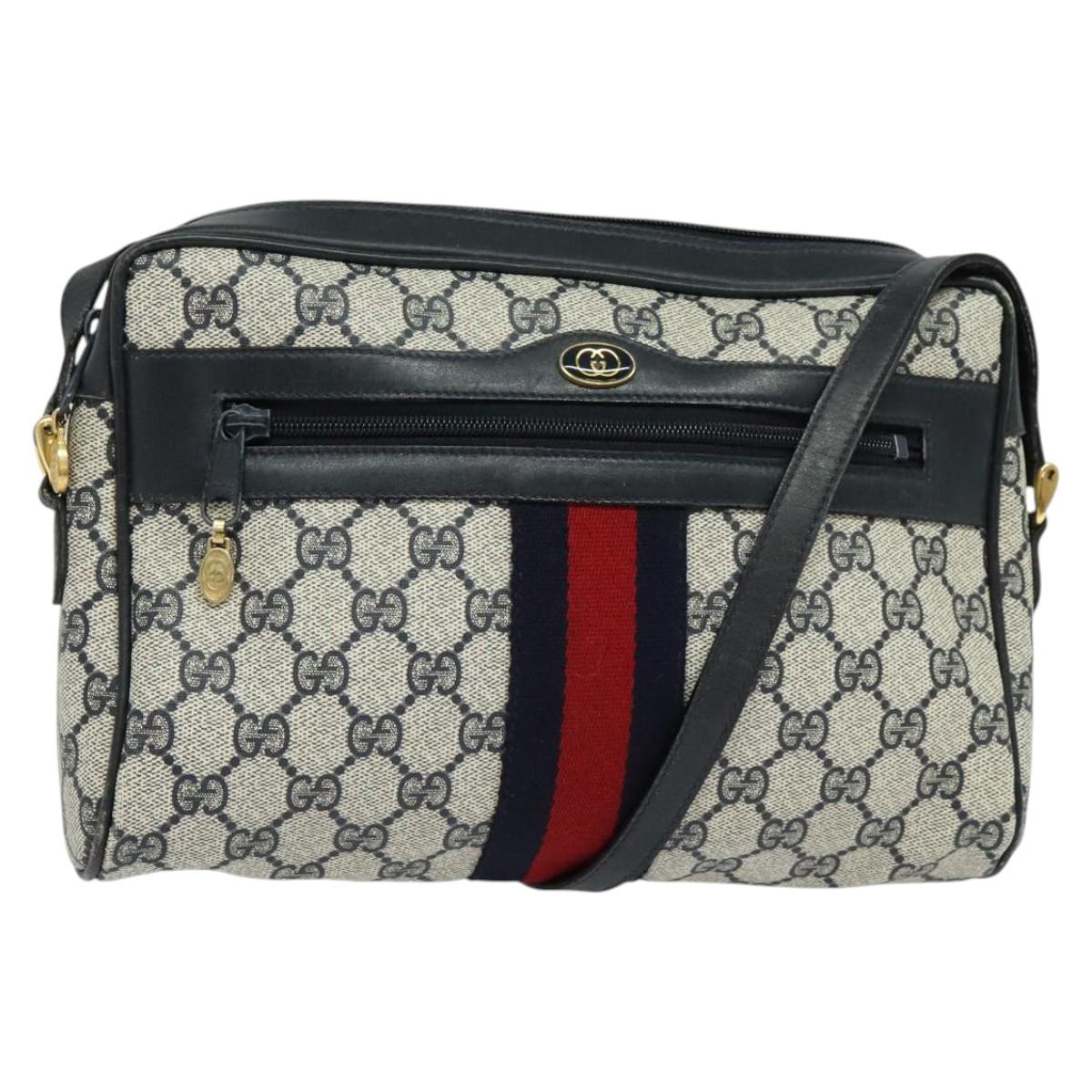 GUCCI GG Supreme Shoulder Bag PVC Navy Gold Auth BA617