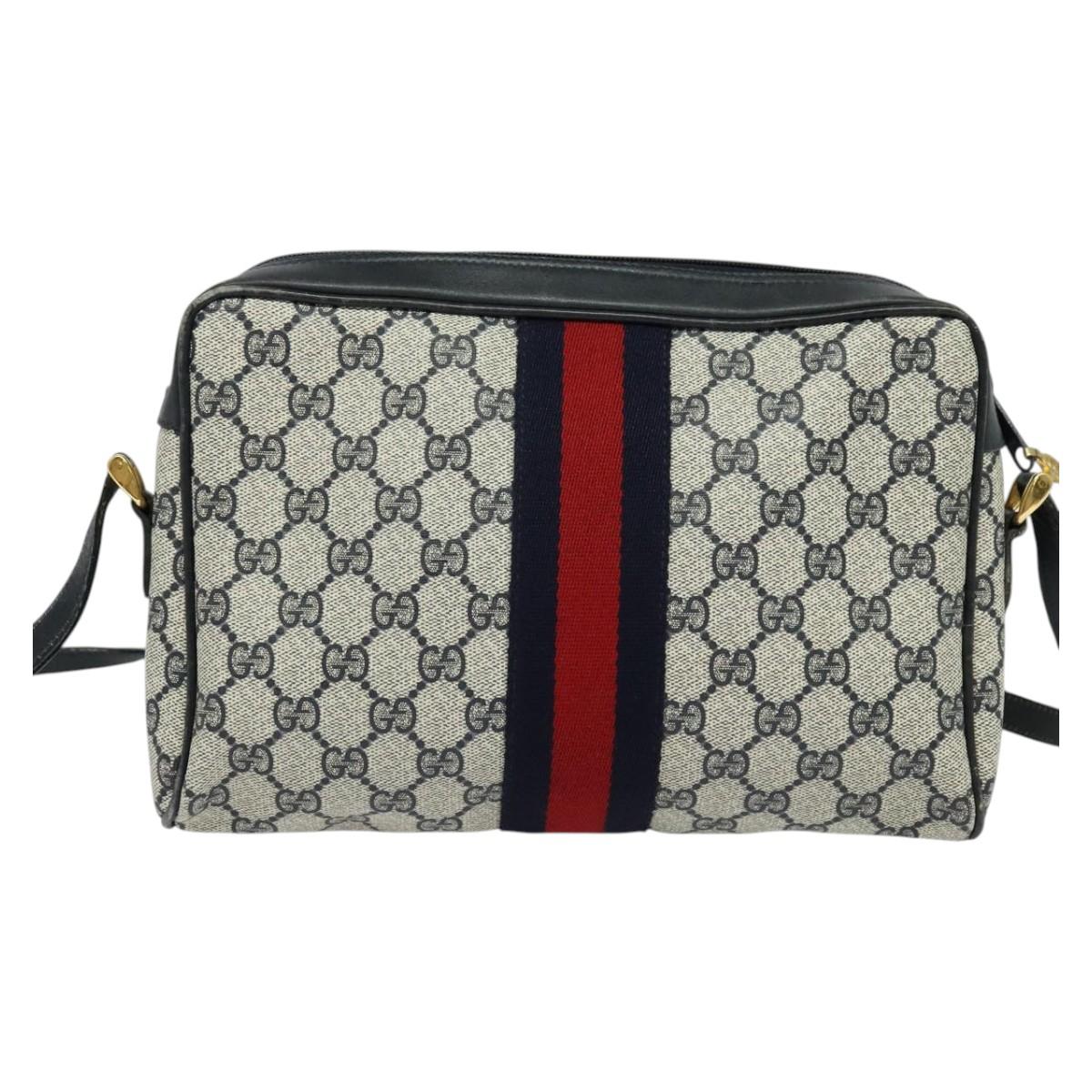 GUCCI GG Supreme Shoulder Bag PVC Navy Gold Auth BA617