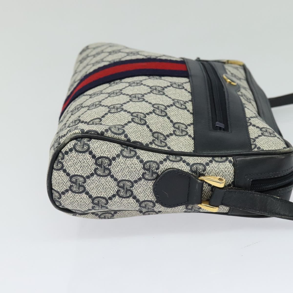 GUCCI GG Supreme Shoulder Bag PVC Navy Gold Auth BA617