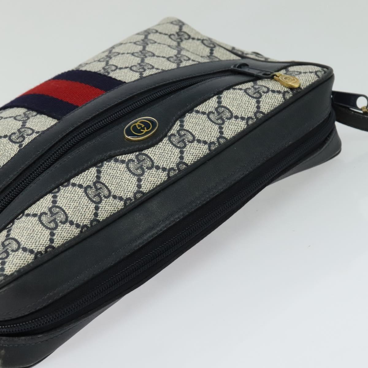 GUCCI GG Supreme Shoulder Bag PVC Navy Gold Auth BA617